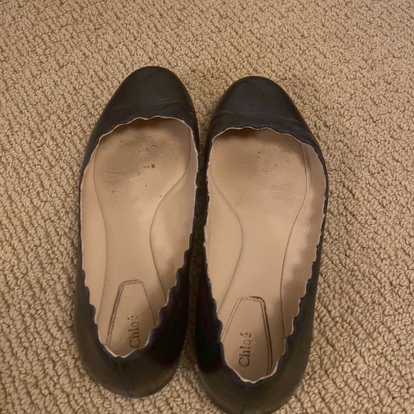 Chloe Scalloped Leather Ballet Flats size 37 1/2 - Picture 3 of 4